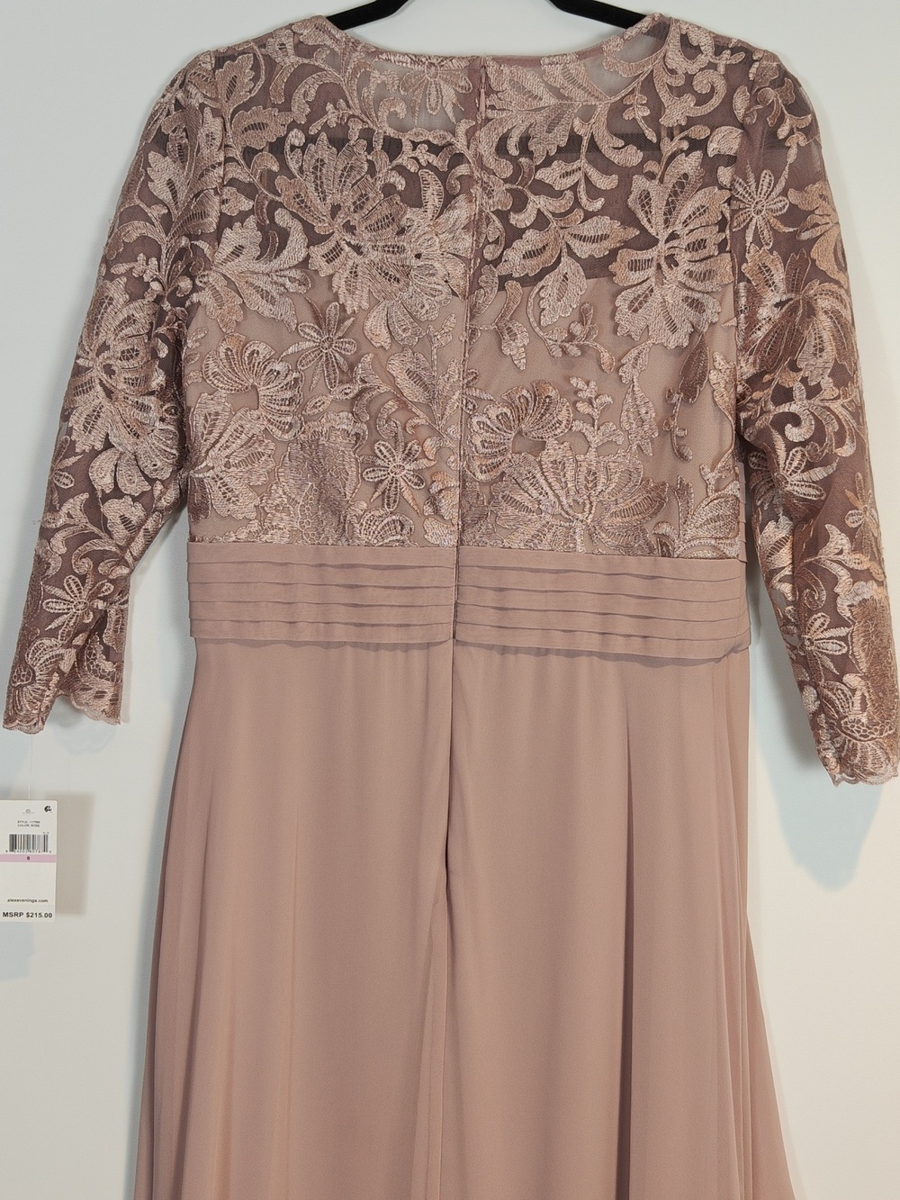 ALEX EVENINGS Womens Long Lace Top Dress with Empire Waist In Rose Size 6 - Picture 14 of 16